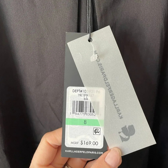 Karl Lagerfeld Paris Pleated Sleeveless Skinny Strap Midi Dress NWT Black Size 8 - Picture 5 of 6